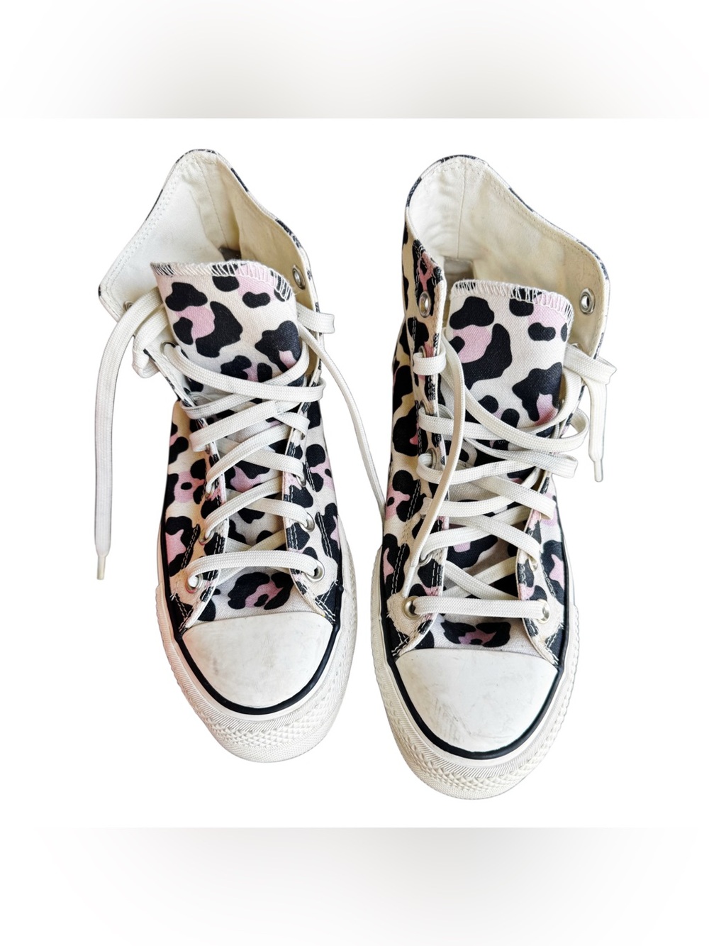 High-Top Converse ALL STARS Platform Sneakers -White, Pink & Black Leopard Print